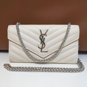 YSL Yves saint Laurent white caviar long wallet.